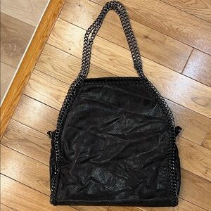 Black Chain-Trim Shoulder Tote Bag